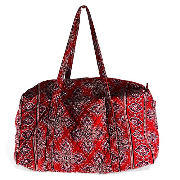 Vera Bradley Frankly Scarlet Duffel Bag Double Handle Quilted Pocket On Side Zip - Picture 1 of 12